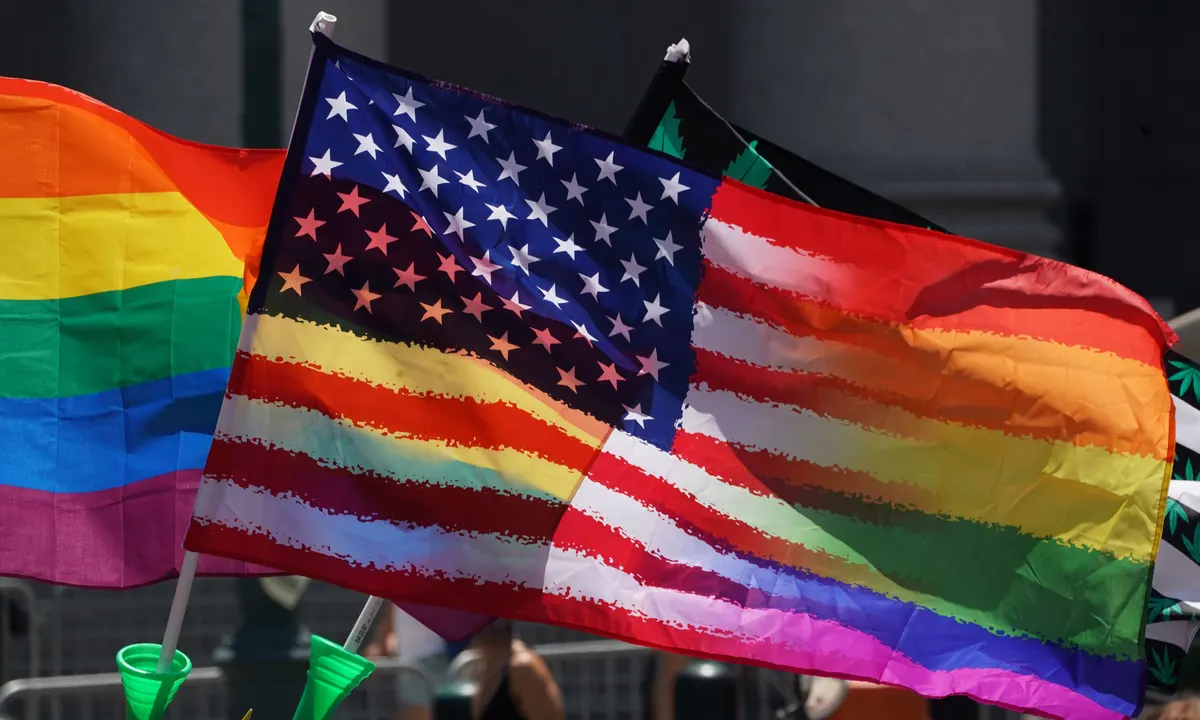 According to the new survey, an estimated 18m Americans identify at LGBTQ. Photograph: Bryan R Smith/AFP/Getty Images
